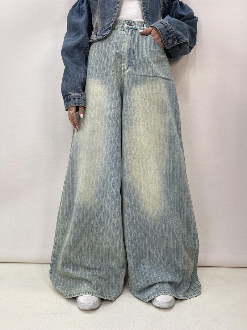 شلوار جین زنانه سوپر بگ آبی طرحدار