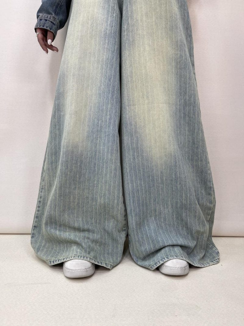 شلوار جین زنانه سوپر بگ آبی طرحدار