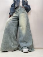 شلوار جین زنانه سوپر بگ آبی طرحدار