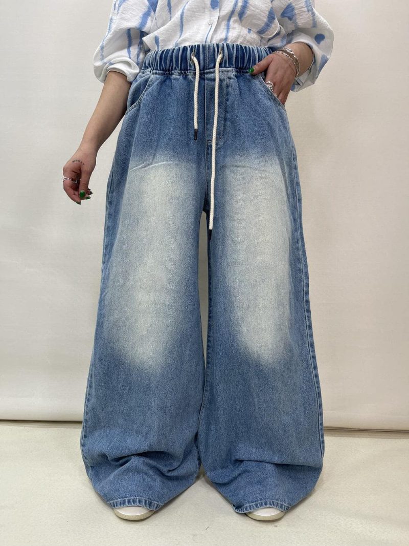 شلوار جین زنانه سوپر بگ کمر کش آبی روشن