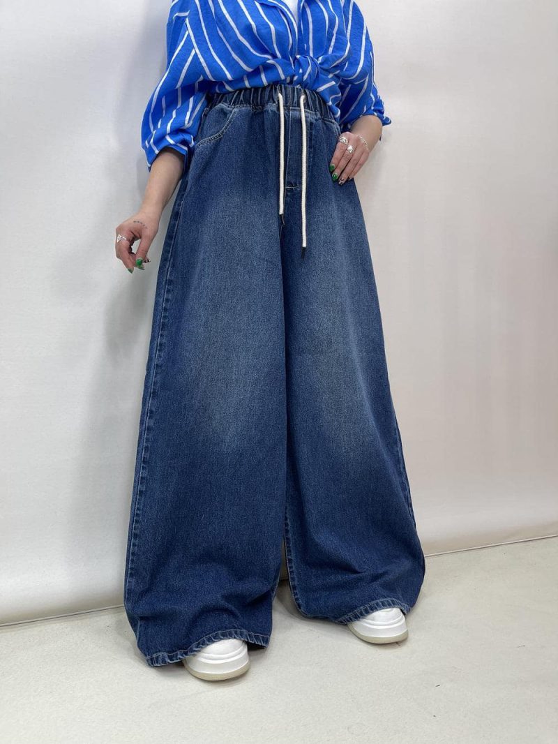شلوار جین زنانه سوپر بگ کمر کش آبی