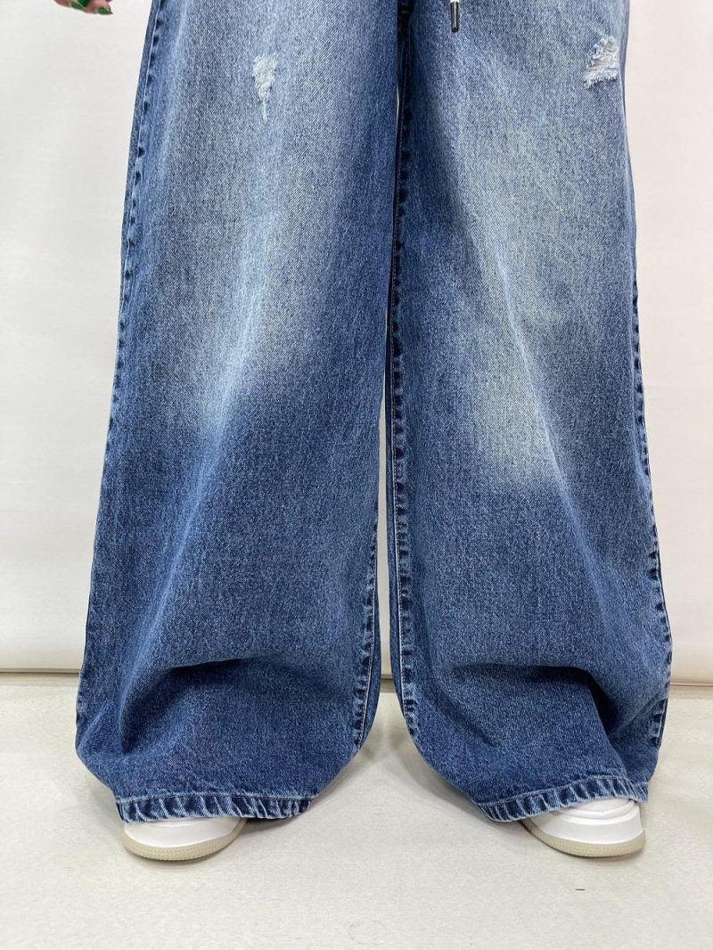 شلوار جین زنانه سوپر بگ کمر کش آبی تیره