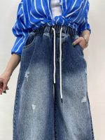 شلوار جین زنانه سوپر بگ کمر کش آبی تیره