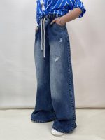 شلوار جین زنانه سوپر بگ کمر کش آبی تیره