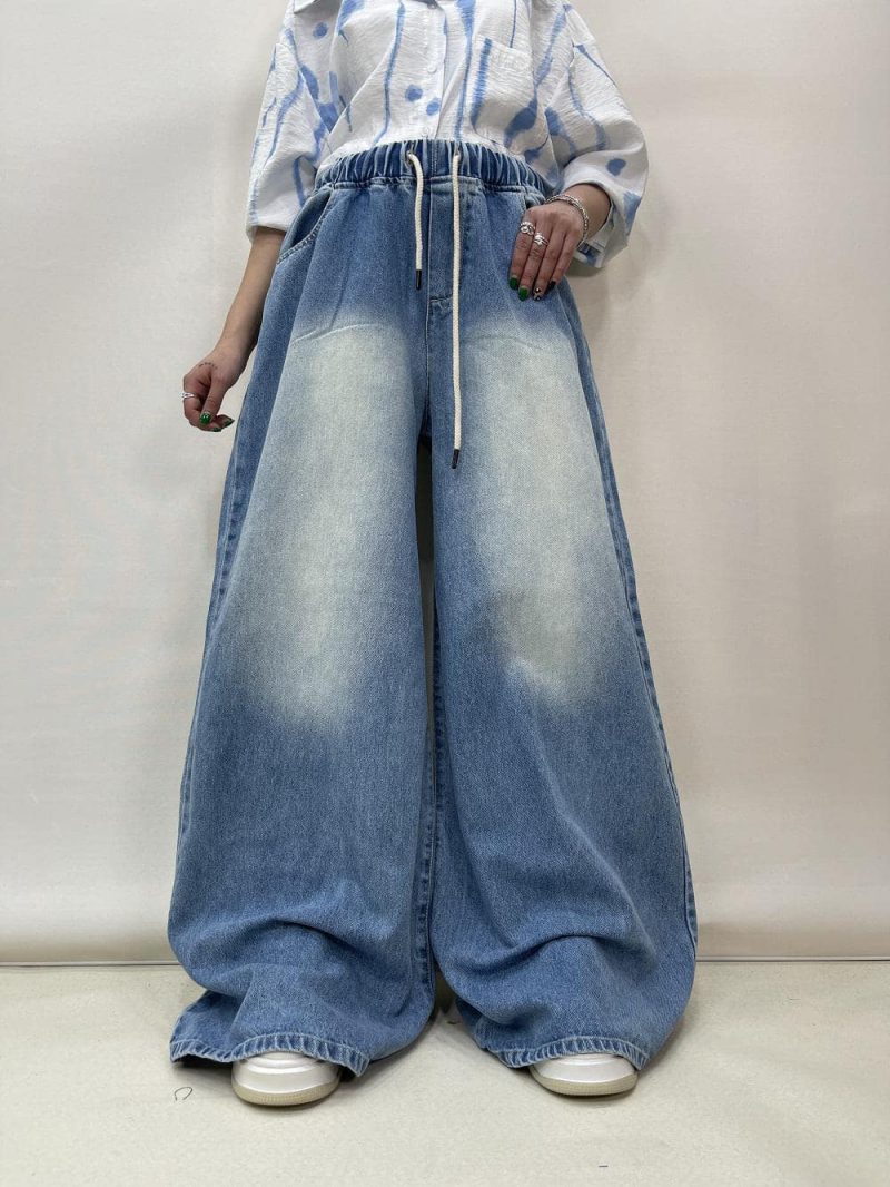 شلوار جین زنانه سوپر بگ کمر کش آبی روشن