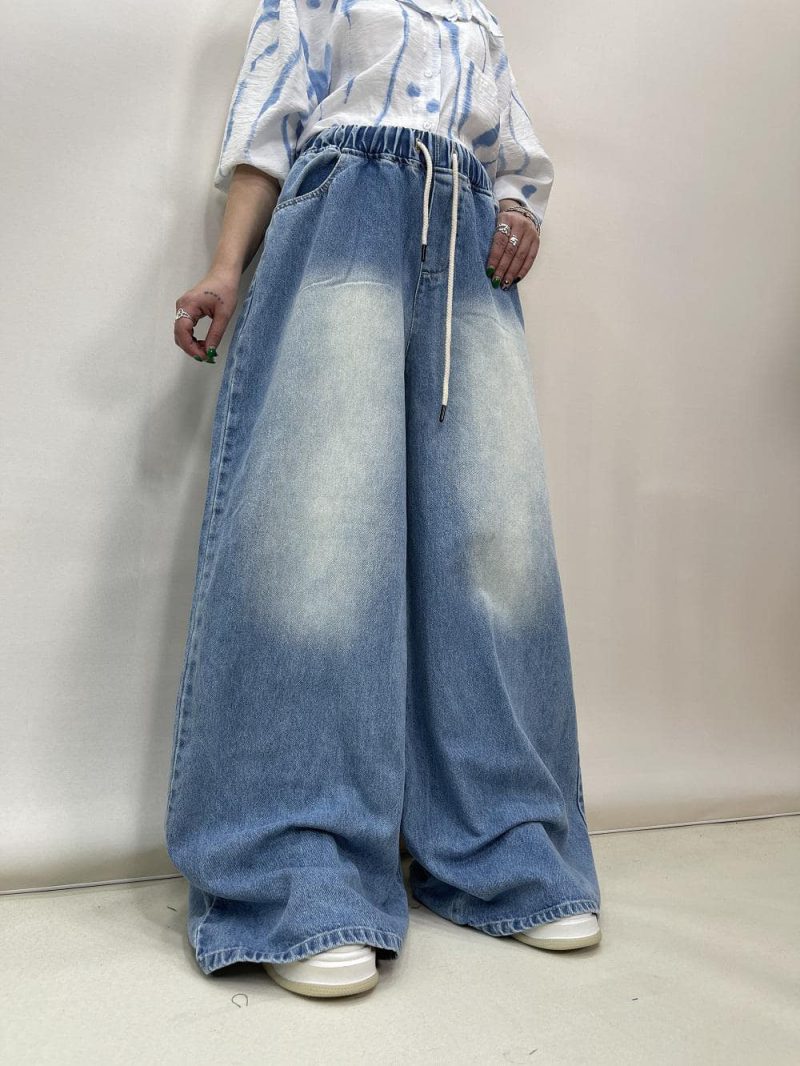 شلوار جین زنانه سوپر بگ کمر کش آبی روشن