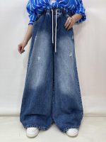 شلوار جین زنانه سوپر بگ کمر کش آبی تیره