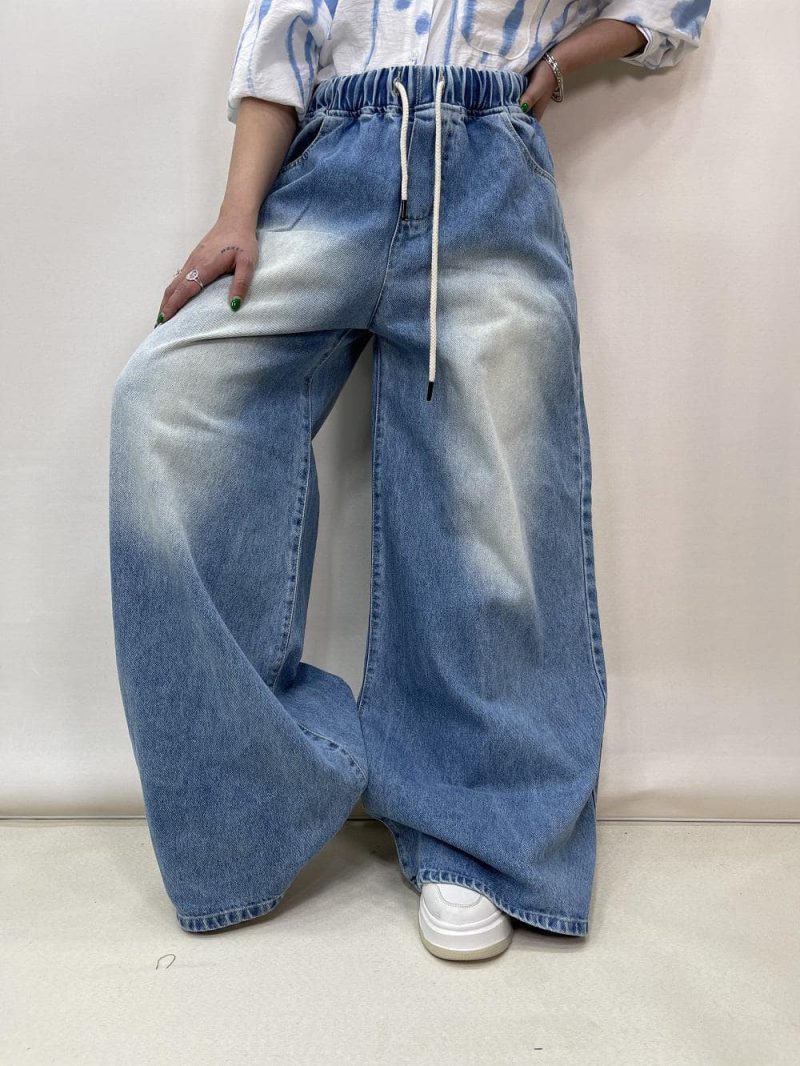 شلوار جین زنانه سوپر بگ کمر کش آبی روشن