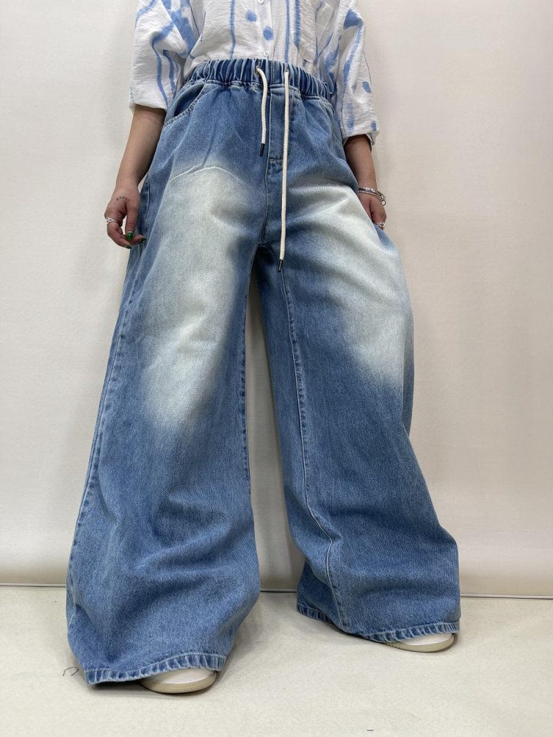 شلوار جین زنانه سوپر بگ کمر کش آبی روشن