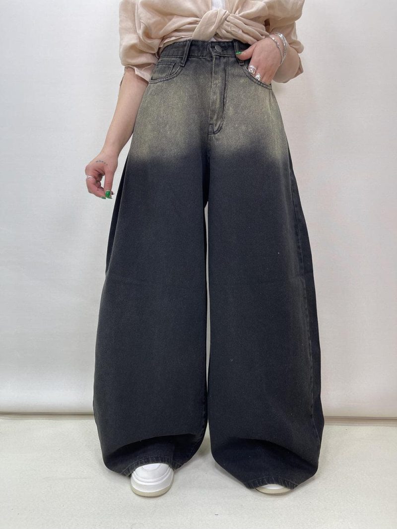 شلوار جین زنانه سوپر بگ بالون زغالی