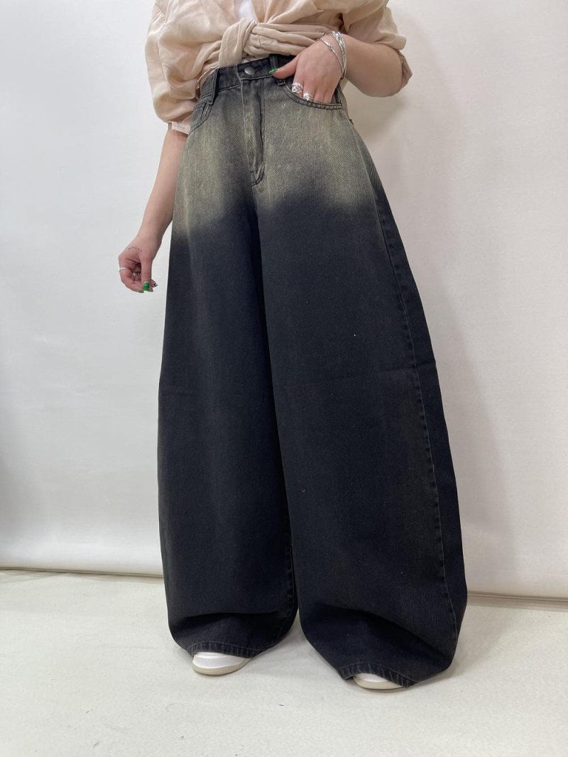 شلوار جین زنانه سوپر بگ بالون زغالی