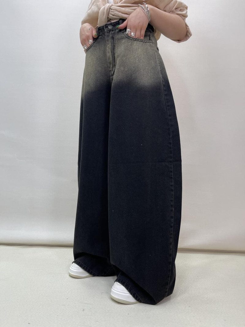 شلوار جین زنانه سوپر بگ بالون زغالی