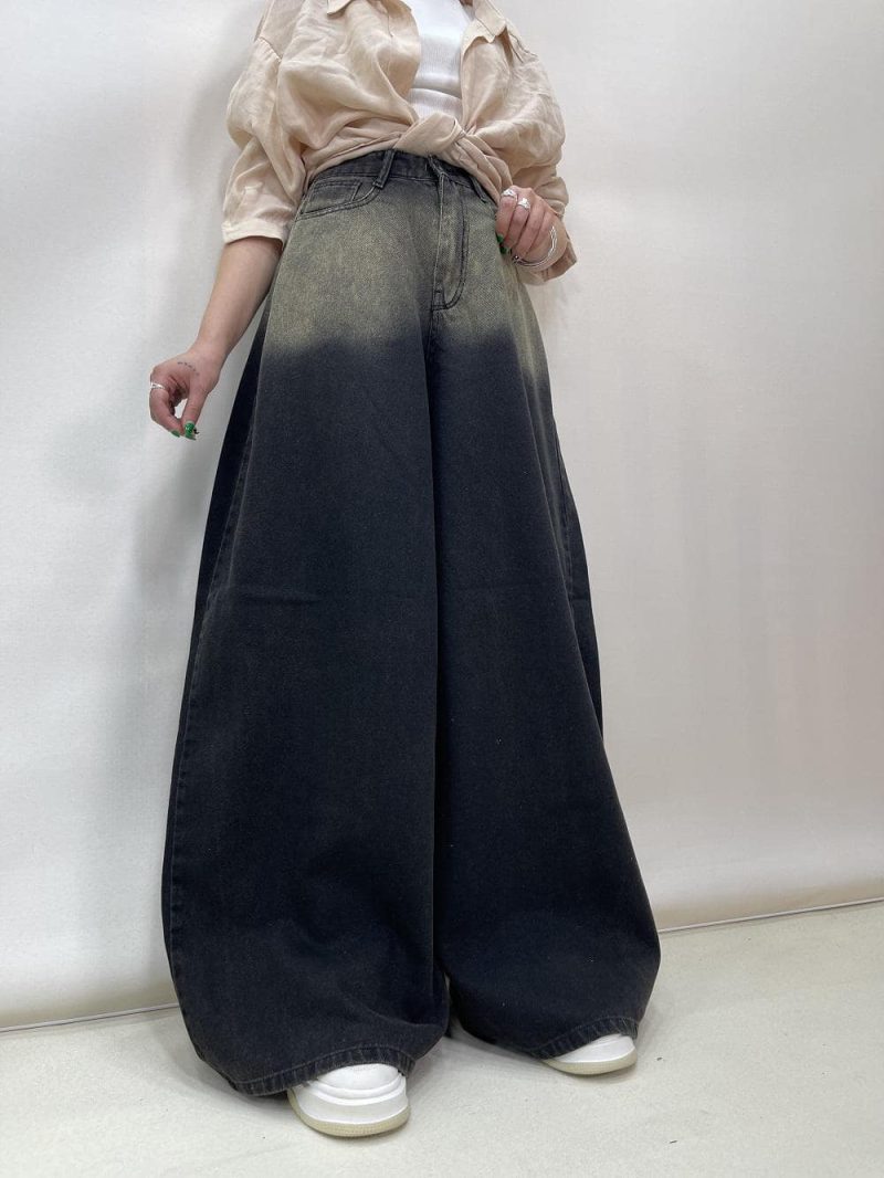 شلوار جین زنانه سوپر بگ بالون زغالی