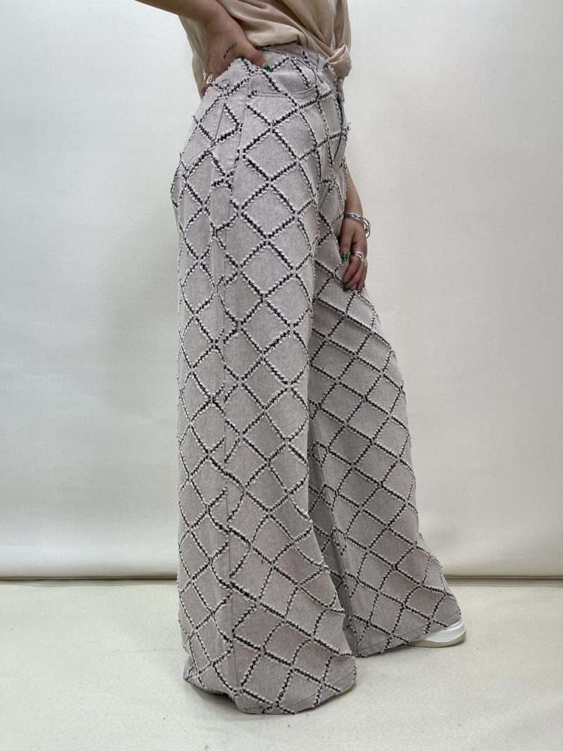 شلوار جین کتان زنانه سوپر بگ کرم رنگ