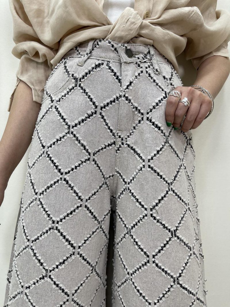 شلوار جین کتان زنانه سوپر بگ کرم رنگ