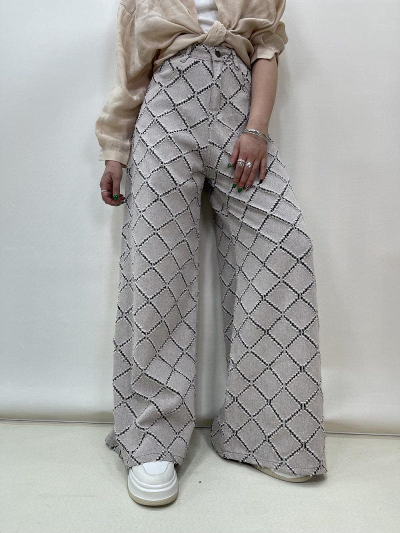 شلوار جین کتان زنانه سوپر بگ کرم رنگ