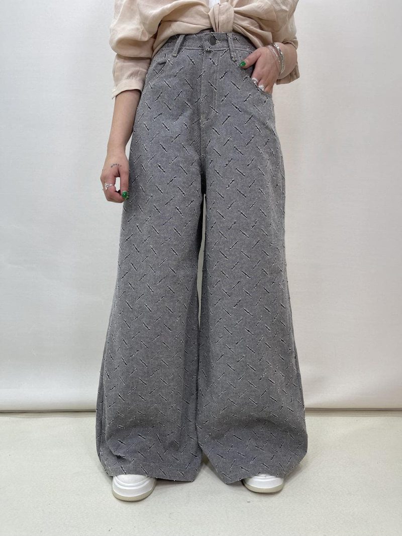 شلوار جین کتان زنانه سوپر بگ طوسی