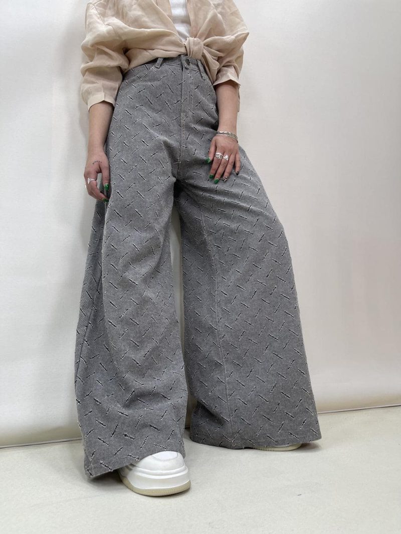 شلوار جین کتان زنانه سوپر بگ طوسی