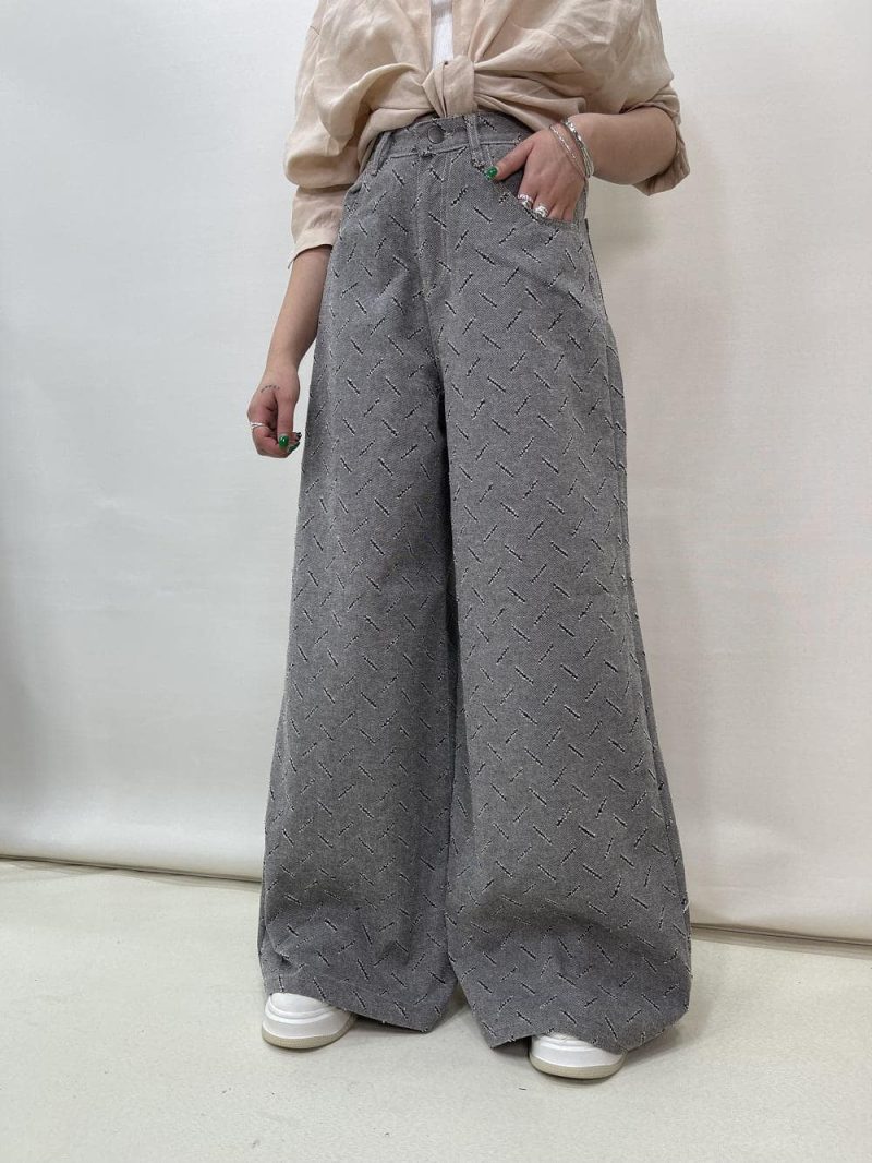 شلوار جین کتان زنانه سوپر بگ طوسی