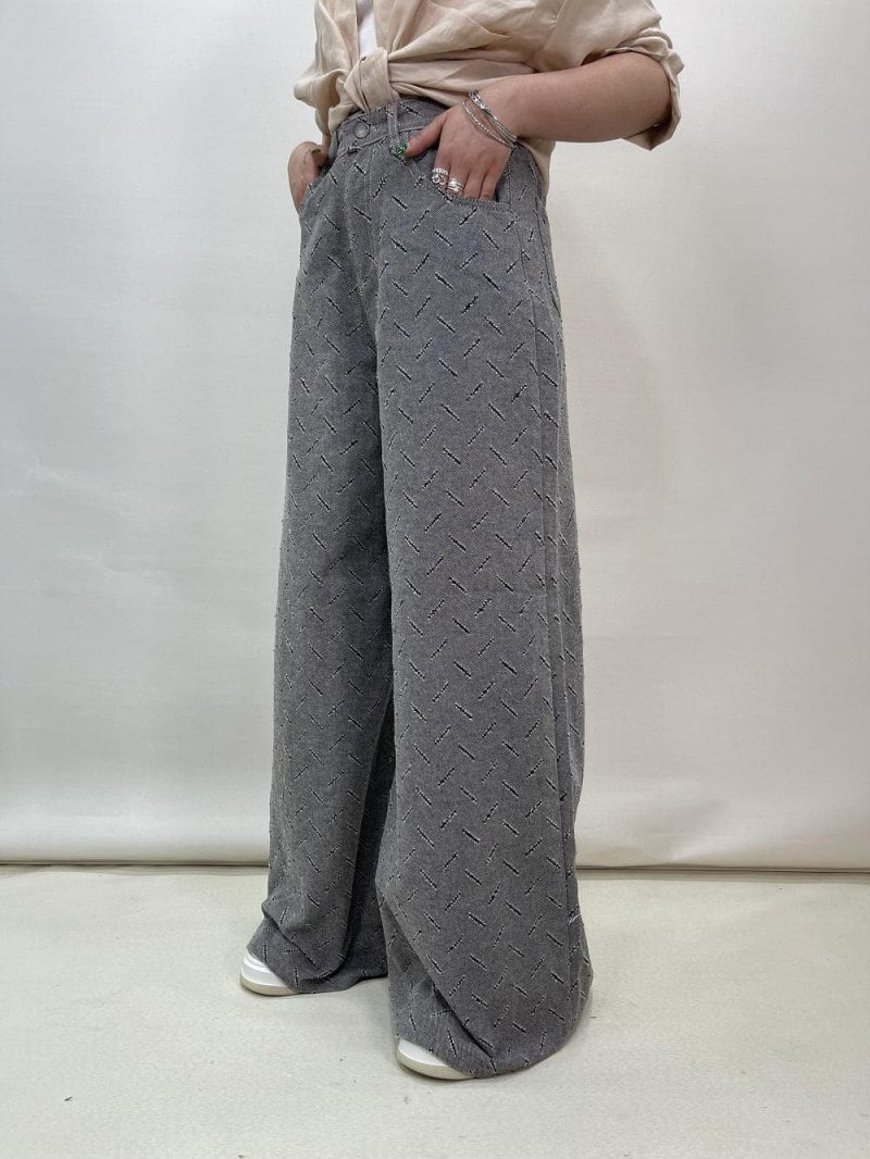 شلوار جین کتان زنانه سوپر بگ طوسی