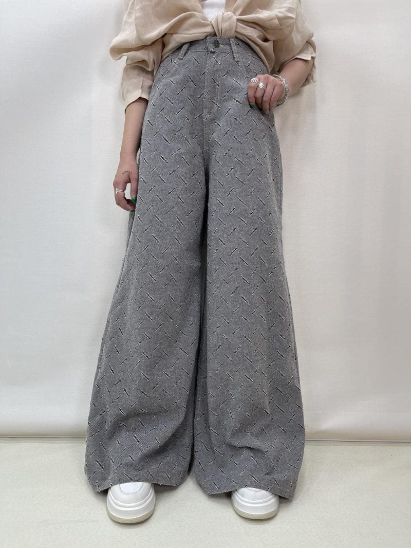 شلوار جین کتان زنانه سوپر بگ طوسی