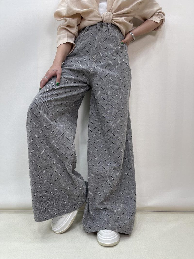 شلوار جین کتان زنانه سوپر بگ طوسی