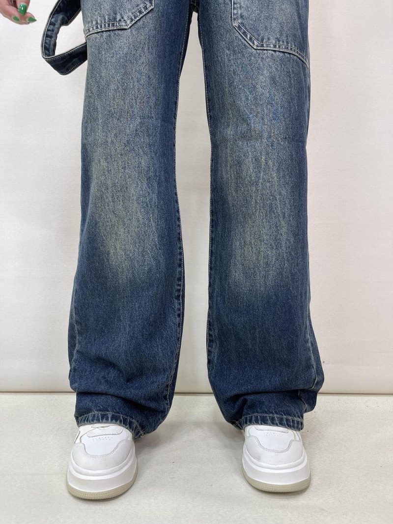 شلوار جین زنانه بگ آبی تیره کارپنتری