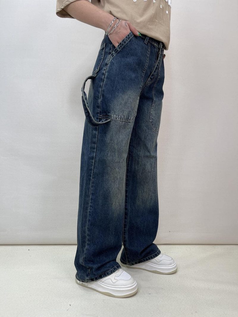 شلوار جین زنانه بگ آبی تیره کارپنتری