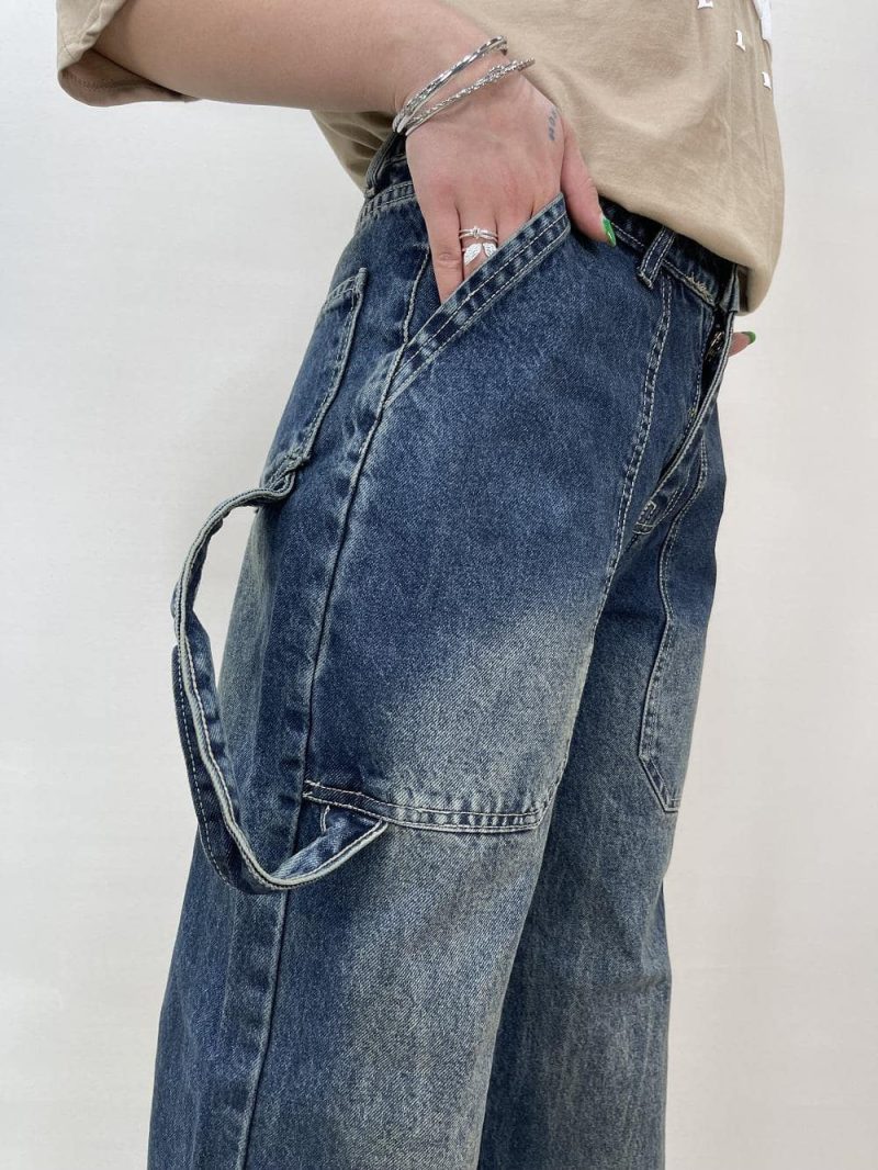 شلوار جین زنانه بگ آبی تیره کارپنتری