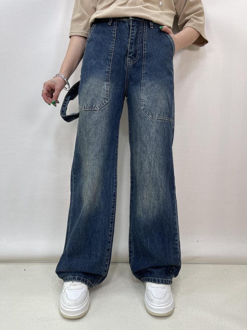 شلوار جین زنانه بگ آبی تیره کارپنتری