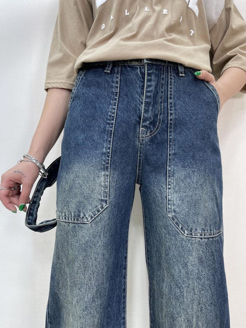 شلوار جین زنانه بگ آبی تیره کارپنتری