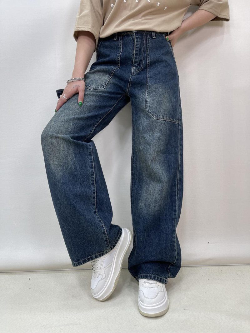 شلوار جین زنانه بگ آبی تیره کارپنتری