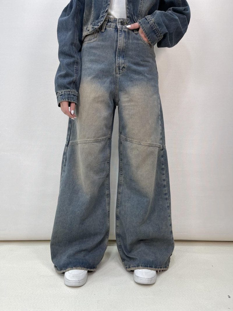 شلوار جین زنانه فول بگ آبی تینت