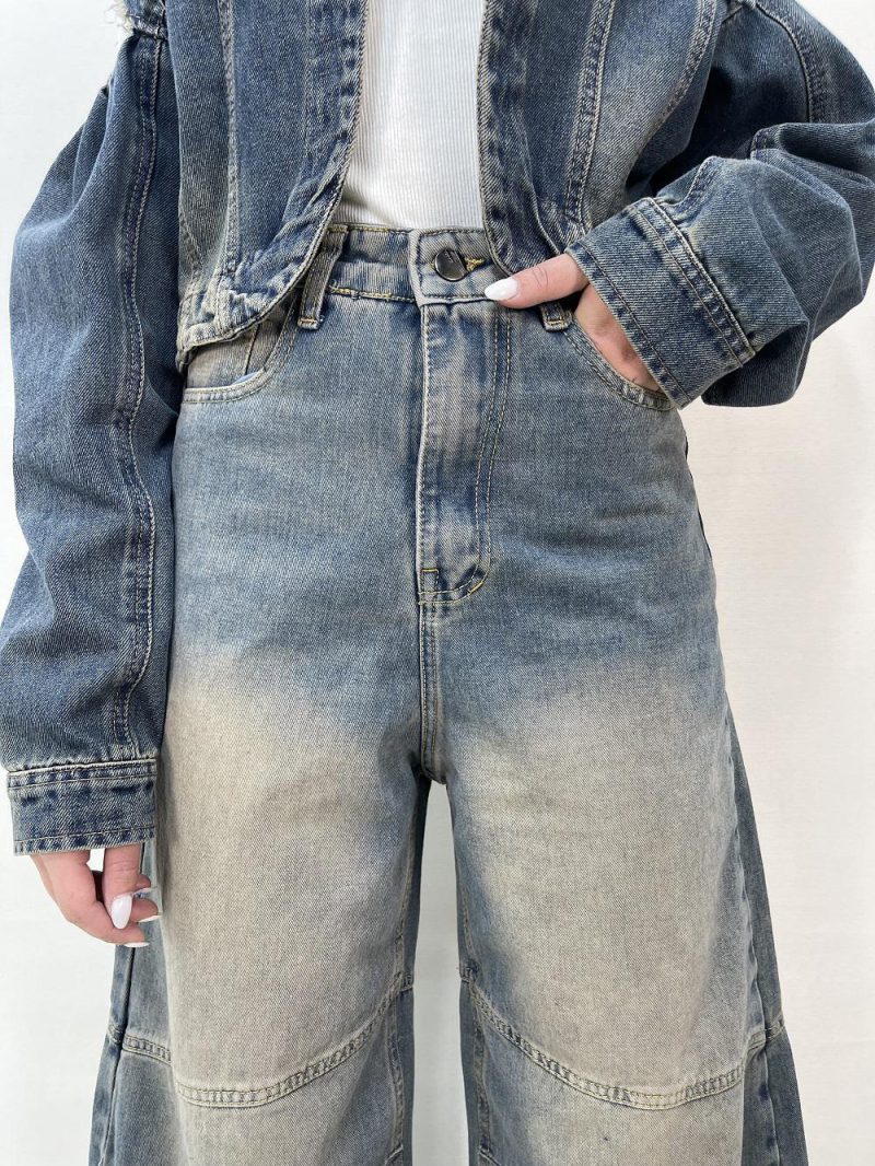 شلوار جین زنانه فول بگ آبی تینت