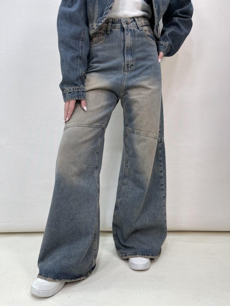 شلوار جین زنانه فول بگ آبی تینت