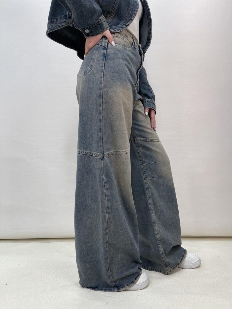 شلوار جین زنانه فول بگ آبی تینت