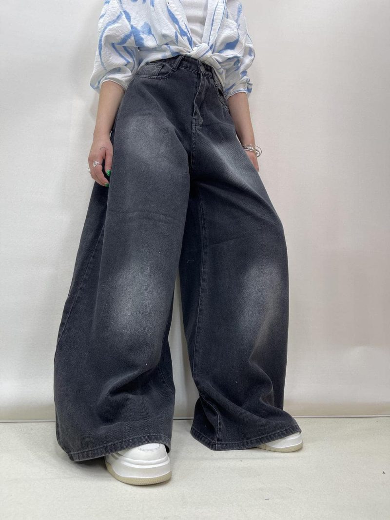 شلوار جین زنانه سوپر بگ بالون زغالی