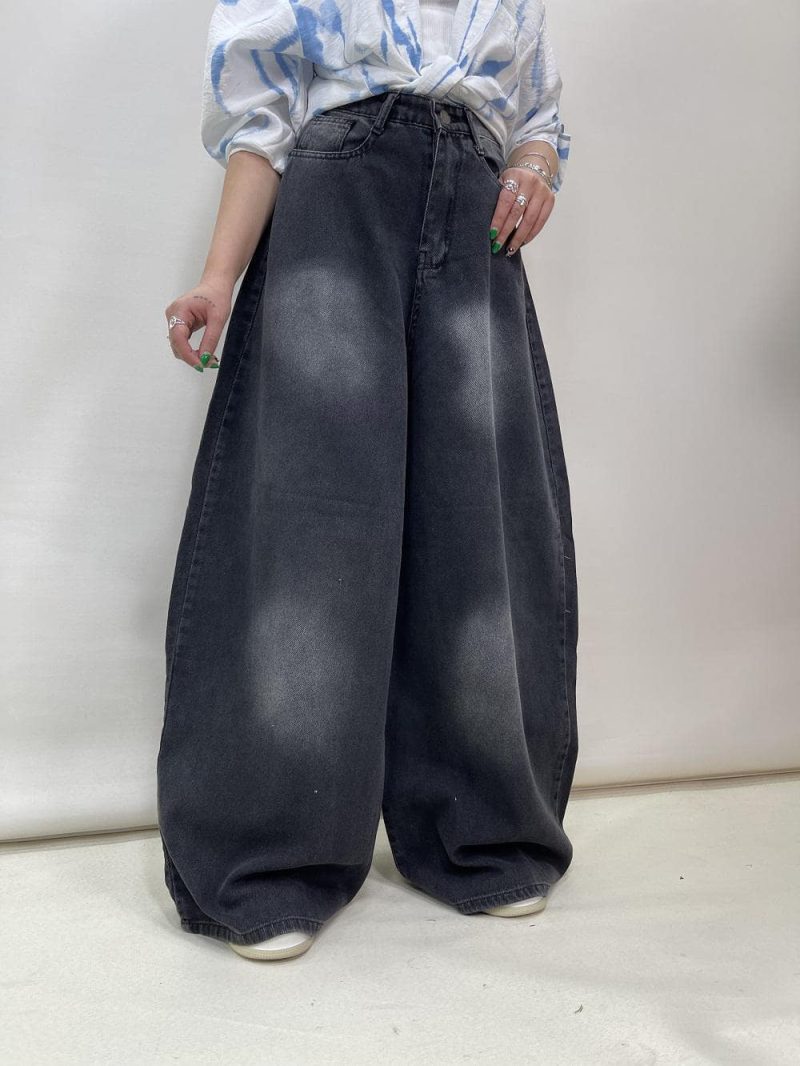 شلوار جین زنانه سوپر بگ بالون زغالی