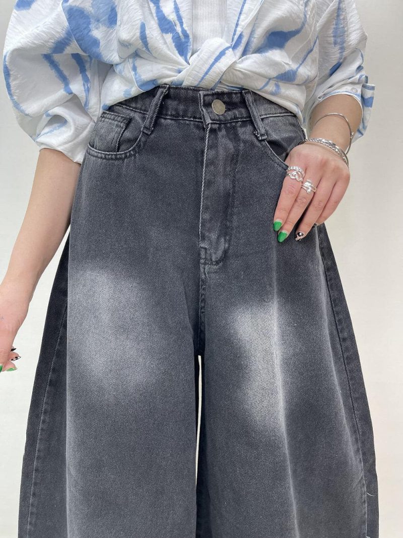 شلوار جین زنانه سوپر بگ بالون زغالی