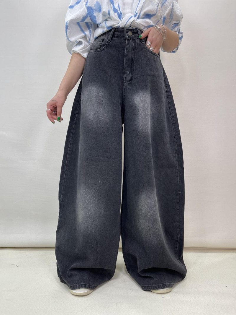 شلوار جین زنانه سوپر بگ بالون زغالی