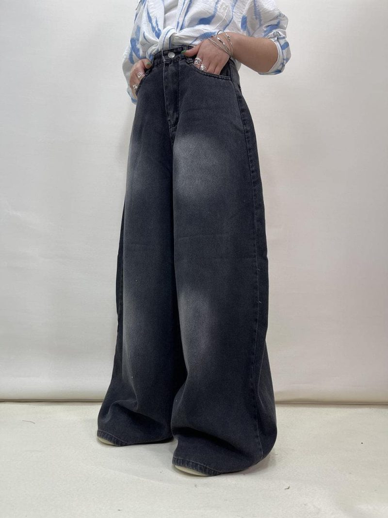 شلوار جین زنانه سوپر بگ بالون زغالی