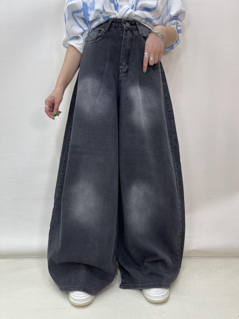 شلوار جین زنانه سوپر بگ بالون زغالی