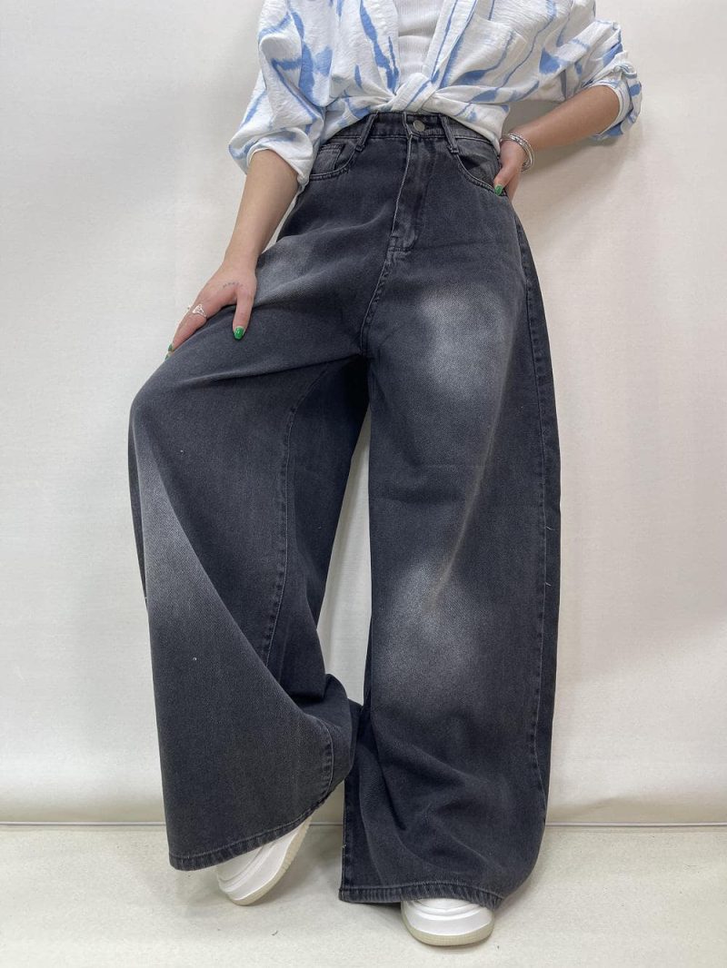 شلوار جین زنانه سوپر بگ بالون زغالی