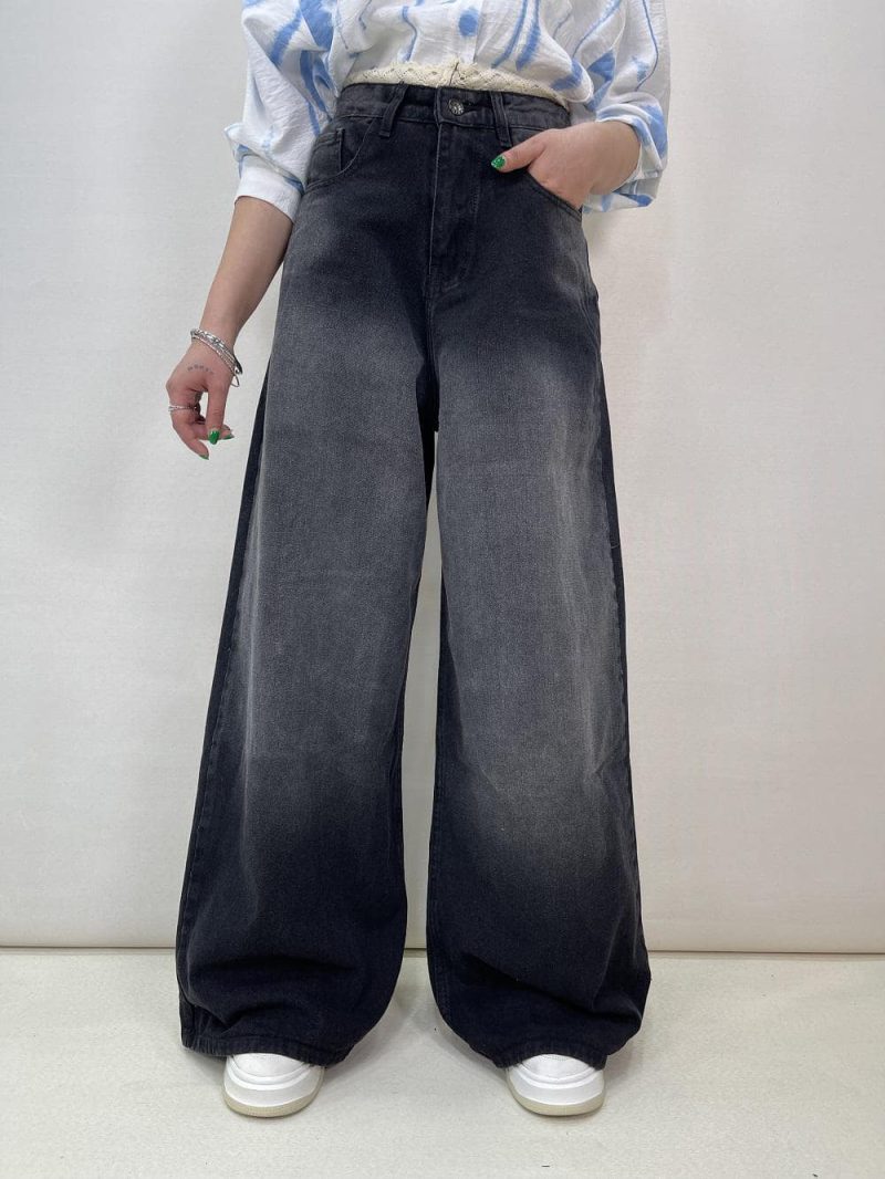 شلوار جین زنانه فول بگ زغالی