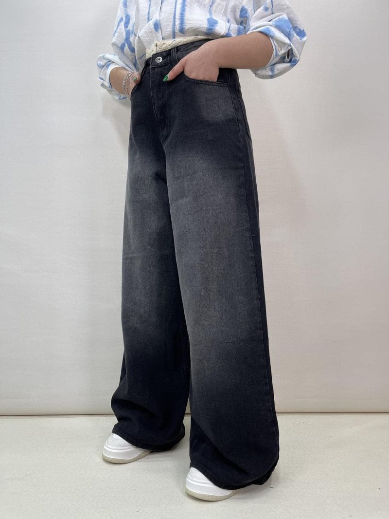 شلوار جین زنانه فول بگ زغالی