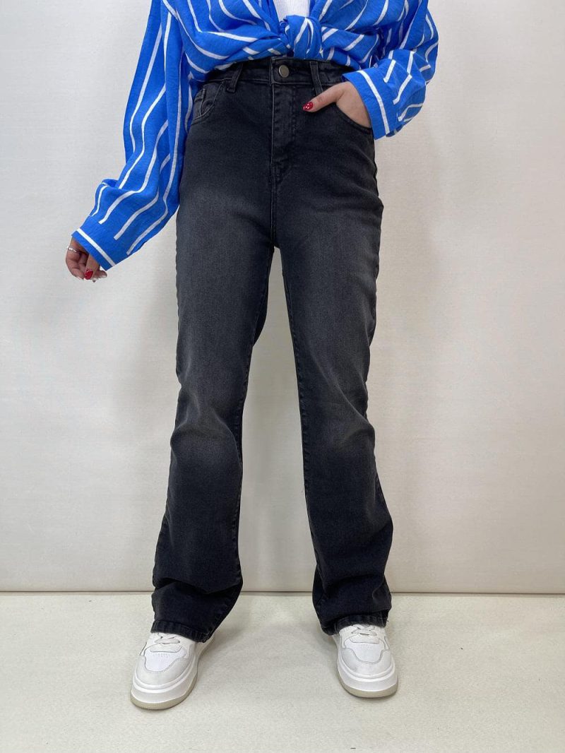 شلوار جین زنانه نیم بگ زغالی