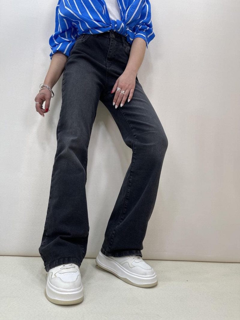 شلوار جین زنانه نیم بگ زغالی