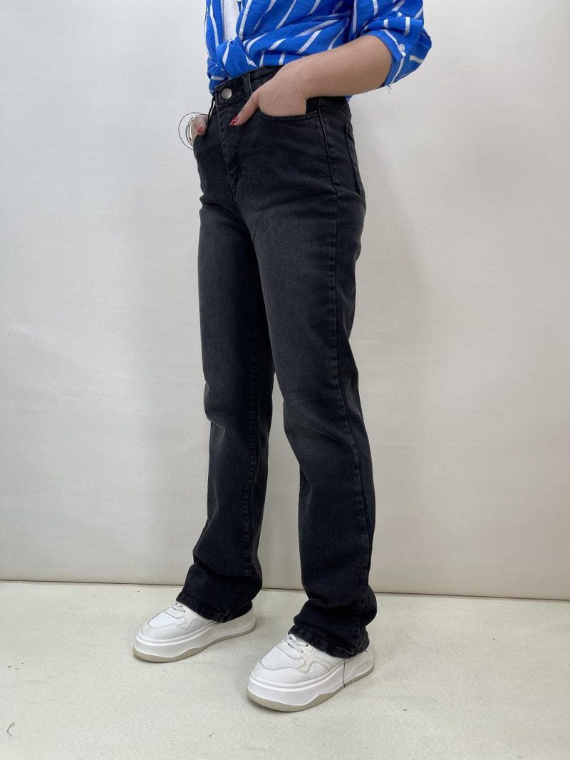 شلوار جین زنانه نیم بگ زغالی