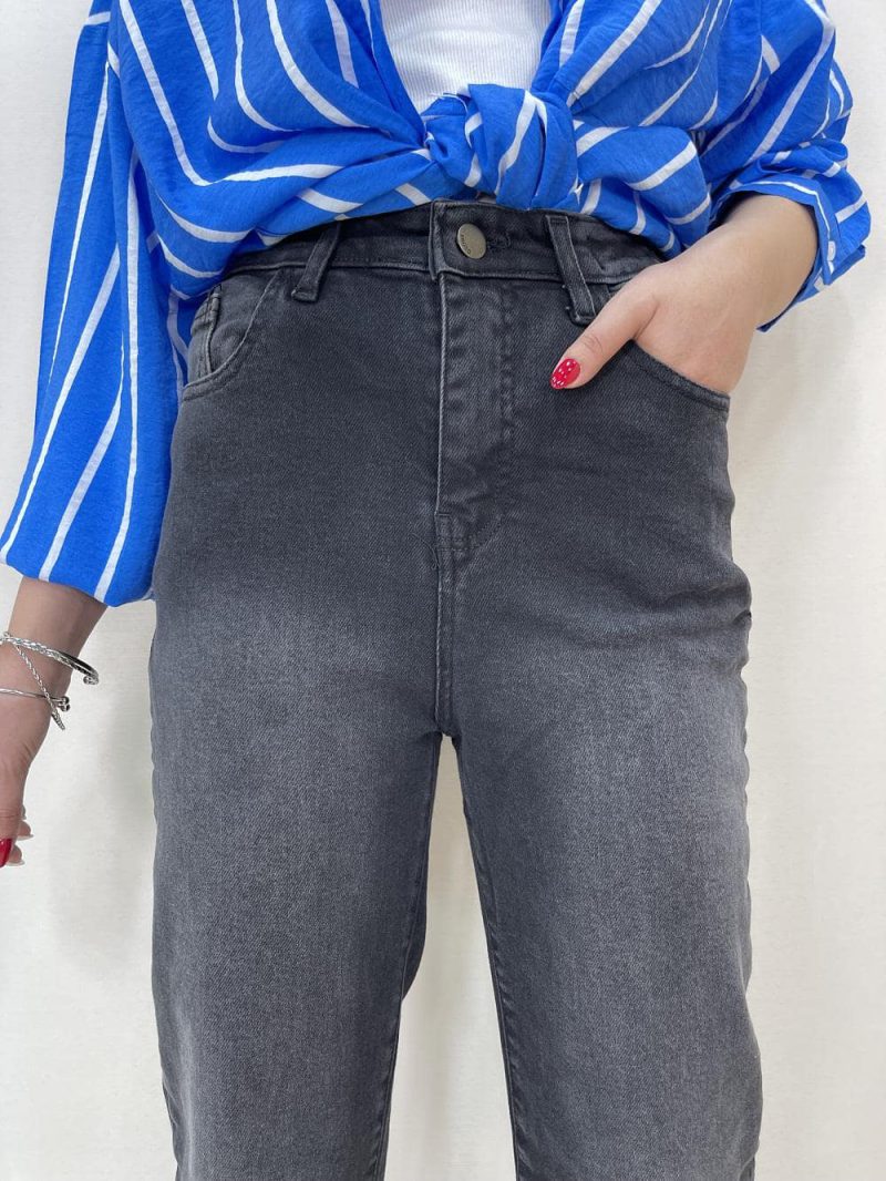 شلوار جین زنانه نیم بگ زغالی