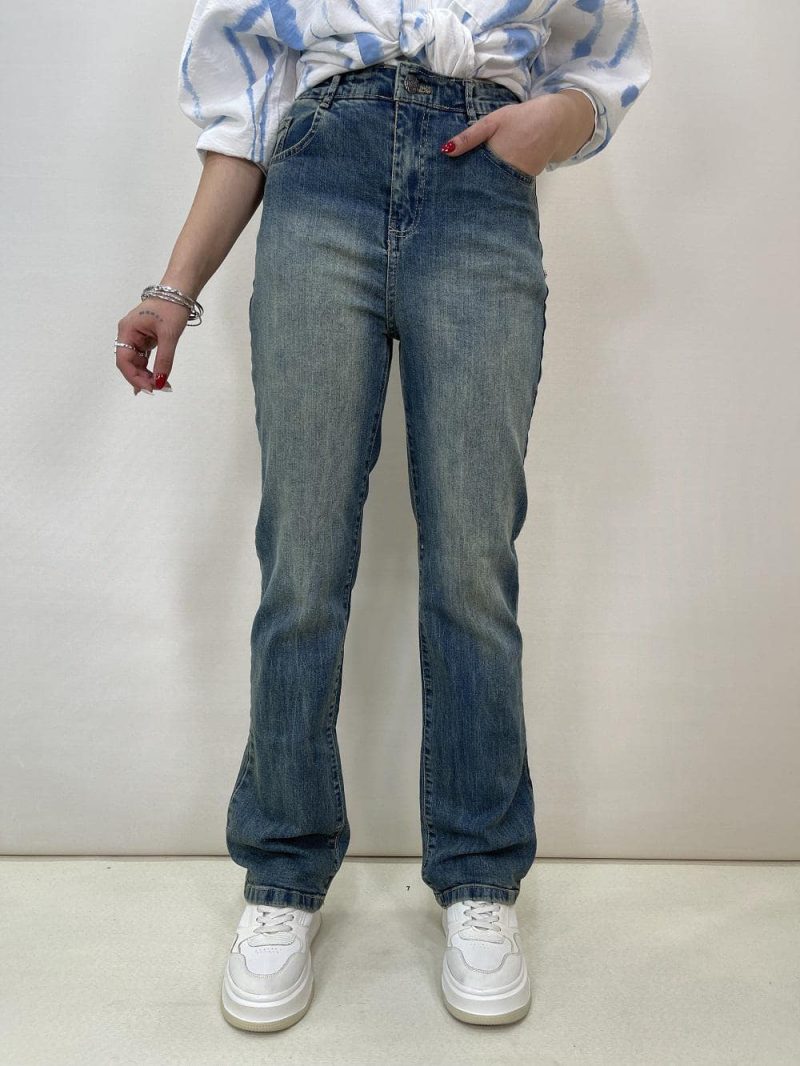 شلوار جین زنانه نیم بگ کثیف شور